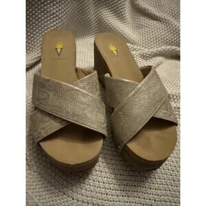 Very Volatile Riverside Gold Snake Platform Criss Cross Wedge Sandals Size 8 EUC